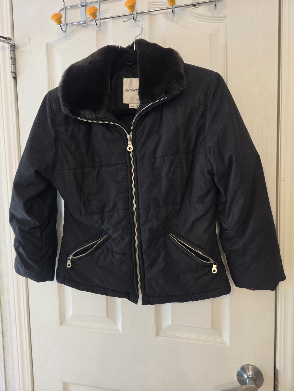 Andrew Marc Black Jacket with Faux Fur Trim